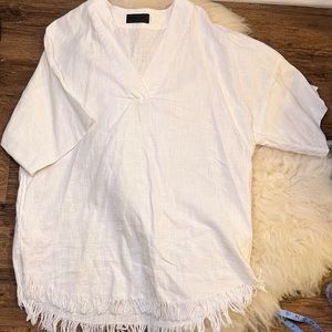 Blaque Label Frayed Hem White Linen Tunic with Pockets Size XS oversized fit